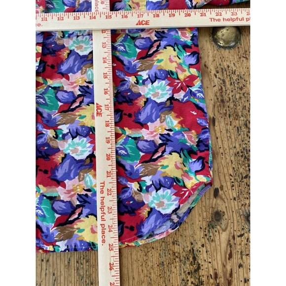 Vintage Gitano Womens Red Blouse L floral short sleeve button up collared cotton - Picture 6 of 6